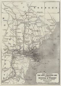 Mapa przedstawiająca Nową Linię Graniczną między Rosją a Turcją zgodnie z Traktatem z 30 marca 1856 r